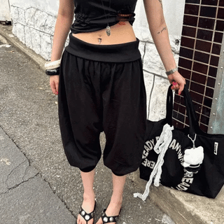 NYLON STRING WIDE BERMUDA PANTS