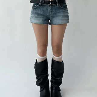OOT Embossed Washed Low-Rise Hot Pants Shorts