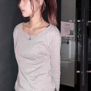 COTTON V-neck Long Sleeve T-shirt 4co