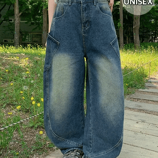 Buo Curved Denim Cargo Wide Pants