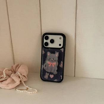 Denim Cat iPhone 18 Pro Galaxy Epoxy Black Bumper Case