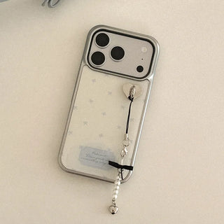 [Set] Small Ribbon Pattern Silver Epoxy Phone Case + Strap