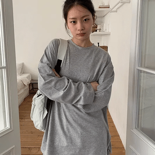 Napyu Slit Over Plain Long Sleeve Tee