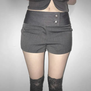 Y2K Napoleon Button Low-Rise Hot Pants / Epaulet Pants Shorts Summer Pants Training Pants Vintage Elastic Waist Pants