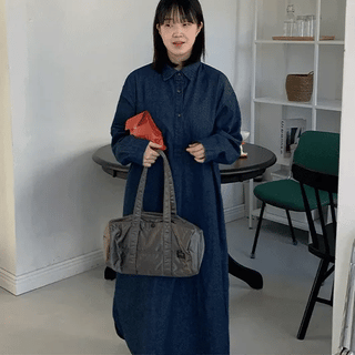 Torom Half-Open Denim Collar Long Dress
