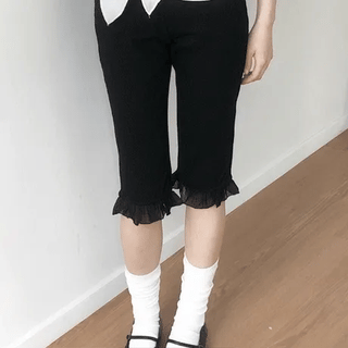 ribbed frill capri pants