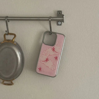 Fuzzy Ribbon Bunny iPhone 18 Pro Galaxy Epoxy Silver Bumper Case
