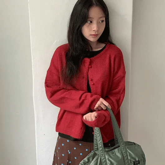 Dean News Button Round Knit Cardigan