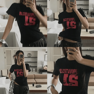 Slim Crop Lettering Short Sleeve T-shirt