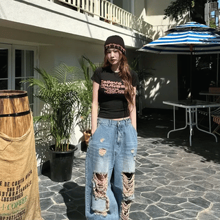 Paris Damaged Jeans  Vintage Ripped Jeans Damaged Jeans