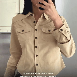 Need pocket shirred crop shirt