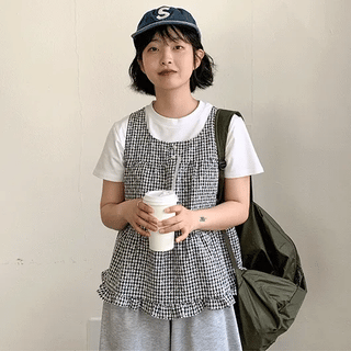Dilte Check Flower Sleeveless Blouse