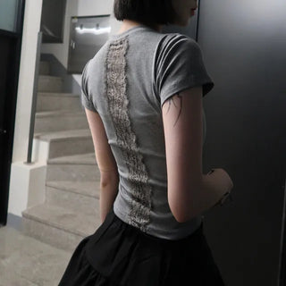 Lace track V-neck T-shirt