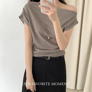 Drape Ribbed Off-Shoulder
