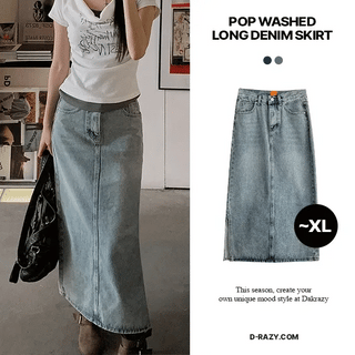 Pop Wash Long Denim Skirt