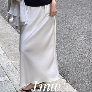 String Maxi Flare Satin Skirt