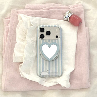 [SET] Soft Pastel Stripe MagSafe Card Holder Phone Case + MagSafe Mirror Smart Talk