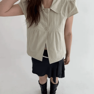 Blank Button Field Jacket Short Sleeve Blouse