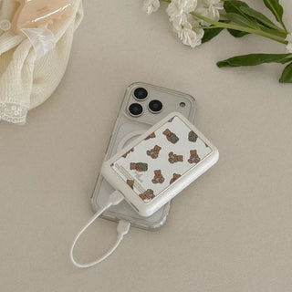 Teddy in denim MagSafe Mirror Power Bank 10,000mAh iPhone Wireless Charging