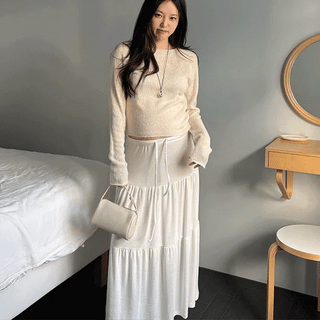 Hear banding tiered long skirt