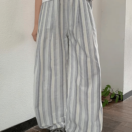 Milbo Striped Elastic Waist Wide Pants