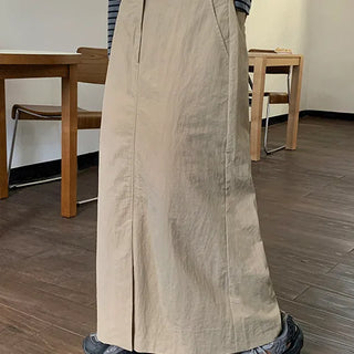 Beckydy Nylon Banding Slit Long Skirt