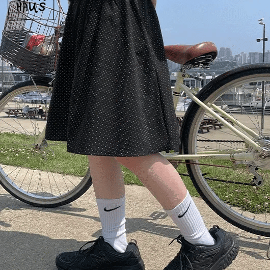 Comne Elastic Color Block Dot Midi Skirt