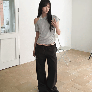 Pepperin Lace Sagging Wide Cotton Pants