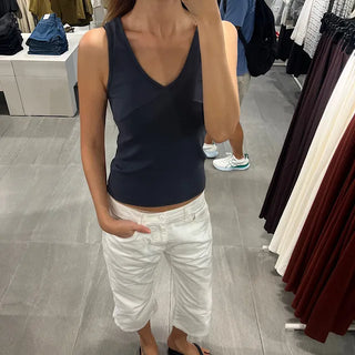 Sakura Slub VNeck Tie Knit Sleeveless