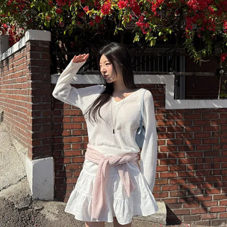 Begony Summer Stripe Loose Fit HalfButton Knit