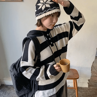 Corelli Button Stripe Hoodie
