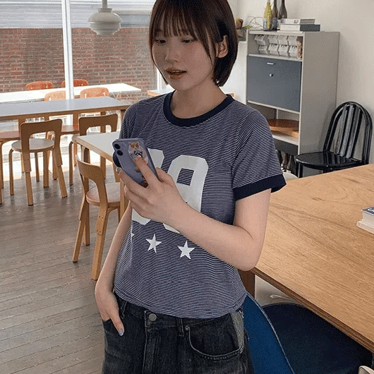 Sibeo Stripe Star Ringer Short Sleeve Tee