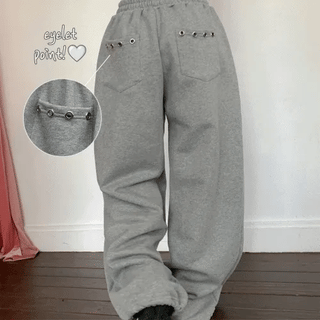 Silver Light Studded Oversized Training Pants  / Sweatpants Tracksuit Pants String Elastic Waist Pants Pants Daily Basic Low-rise Training Suit Sweatpants