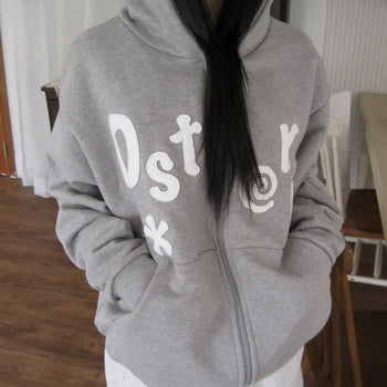 Lettering Zip-up Hoodie
