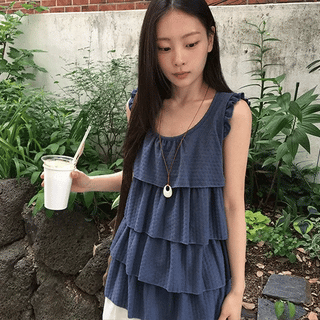 Cuzed Frill Shirred Embossed Sleeveless