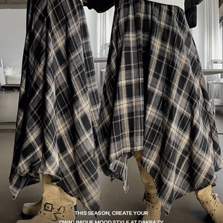 Rael Wool Check Asymmetrical Elastic Skirt