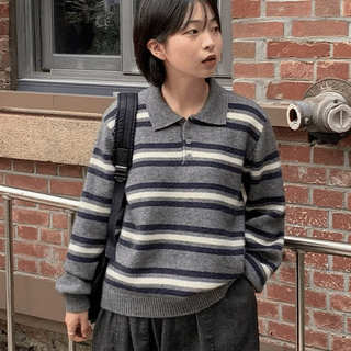 Teutonic Button Stripe Collar Knit