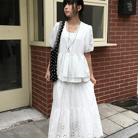 Pombo Tiered Frill Oversized Short Sleeve Puff Blouse