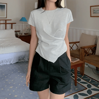 Tear Soft Button Wrap Cap Sleeve Knit