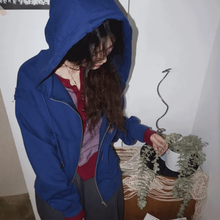 Diagonal Curve Zip-up Hoodie  Oversized Loose Fit Daily Basic Simple Unique Two-way Transitional Season Spring New Arrival Hoodie Zip-up Sweatshirt Zip-up Outerwear Spring