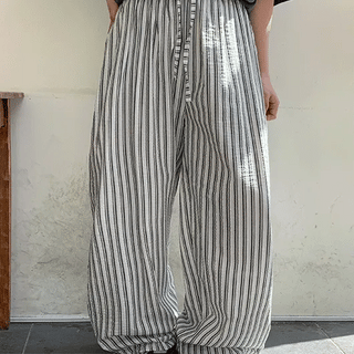Bludgeon Stripe Elastic Waist Wide Pants