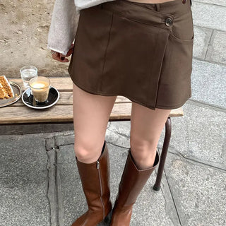 Asymmetrical wrap button skirt-pants