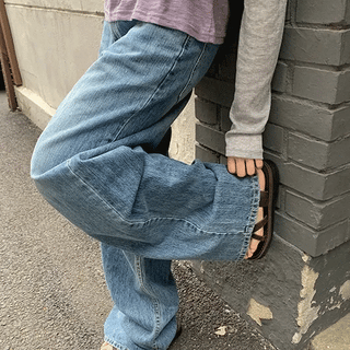 Garange Foldover Raw Wash Wide Denim Pants