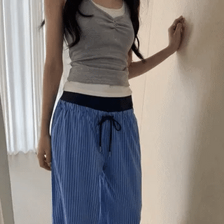 Peaky Line Color Block Stripe Wide Pants