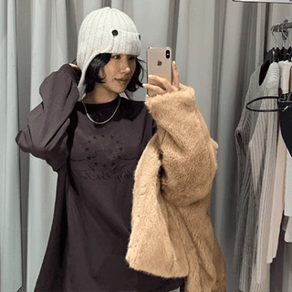 Offney Peach Print Loose Fit Sweatshirt