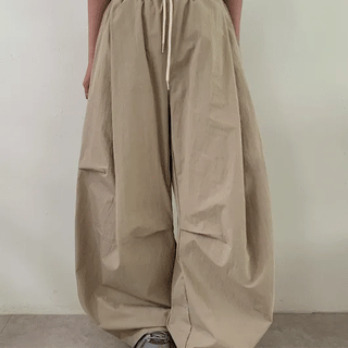 Comb-shaped Curved Elastic Waist Balloon Wide Pants