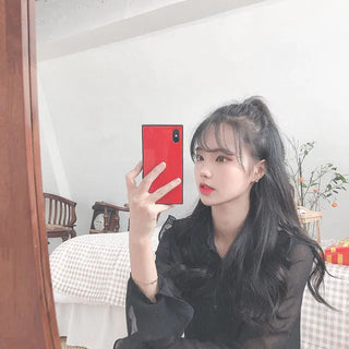 Maje Blouse  / Collarless See-through Lace Frill Chiffon Long Sleeve Blouse