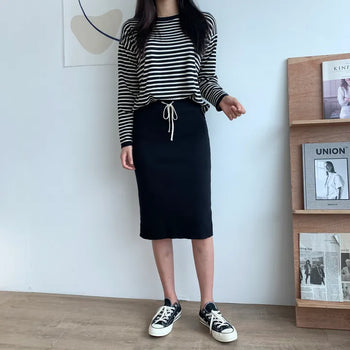 Daily Striped Knit Skirt Two-Piece Set