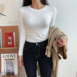 Basic Plain Round Long Sleeve T-shirt