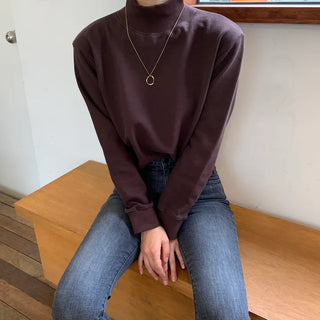 Stitched Turtleneck Plain Crop Sweatshirt